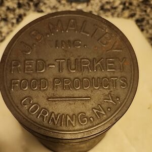 J.B Maltby Inc. Red-Turkey Food Products Corning, N.Y Vintage Tin